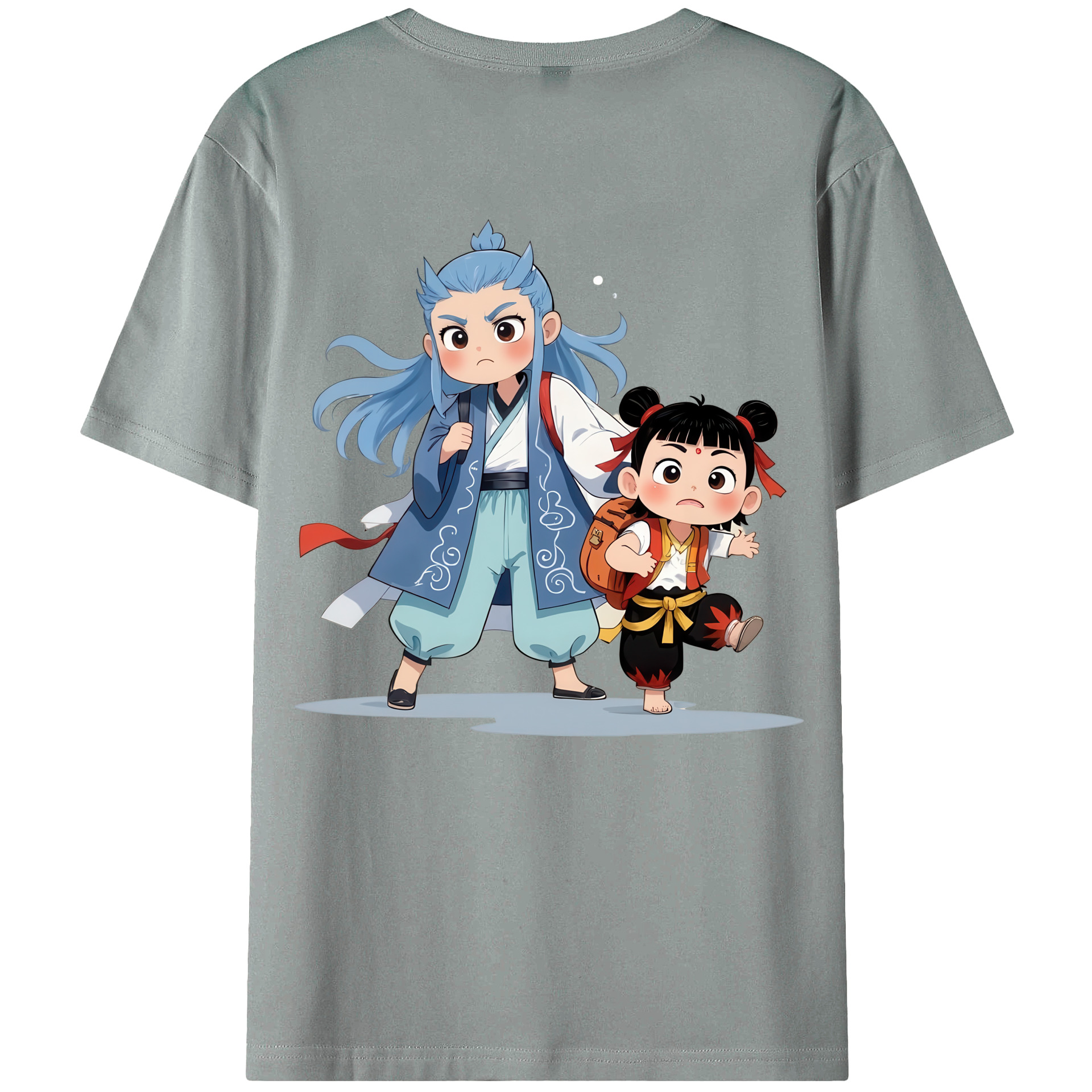 （画像用） Ne Zha 2 ナタ 魔童の大暴れ 綿100％ メンズ半袖Tシャツ（バックプリント） 通気性
